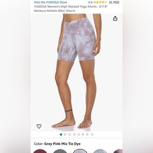 NWT YUNOGA Women's High Waisted Athletic Biker Shorts Gray Pink Tie Dye Size XS